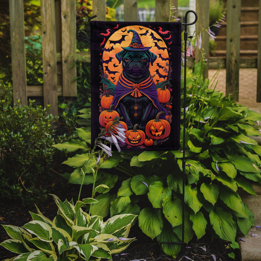 Black Pug Witchy Halloween Garden Flag