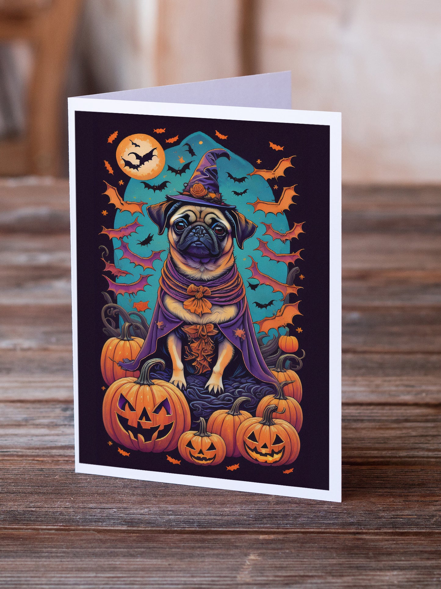 Pug Witchy Halloween Greeting Cards Pack of 8