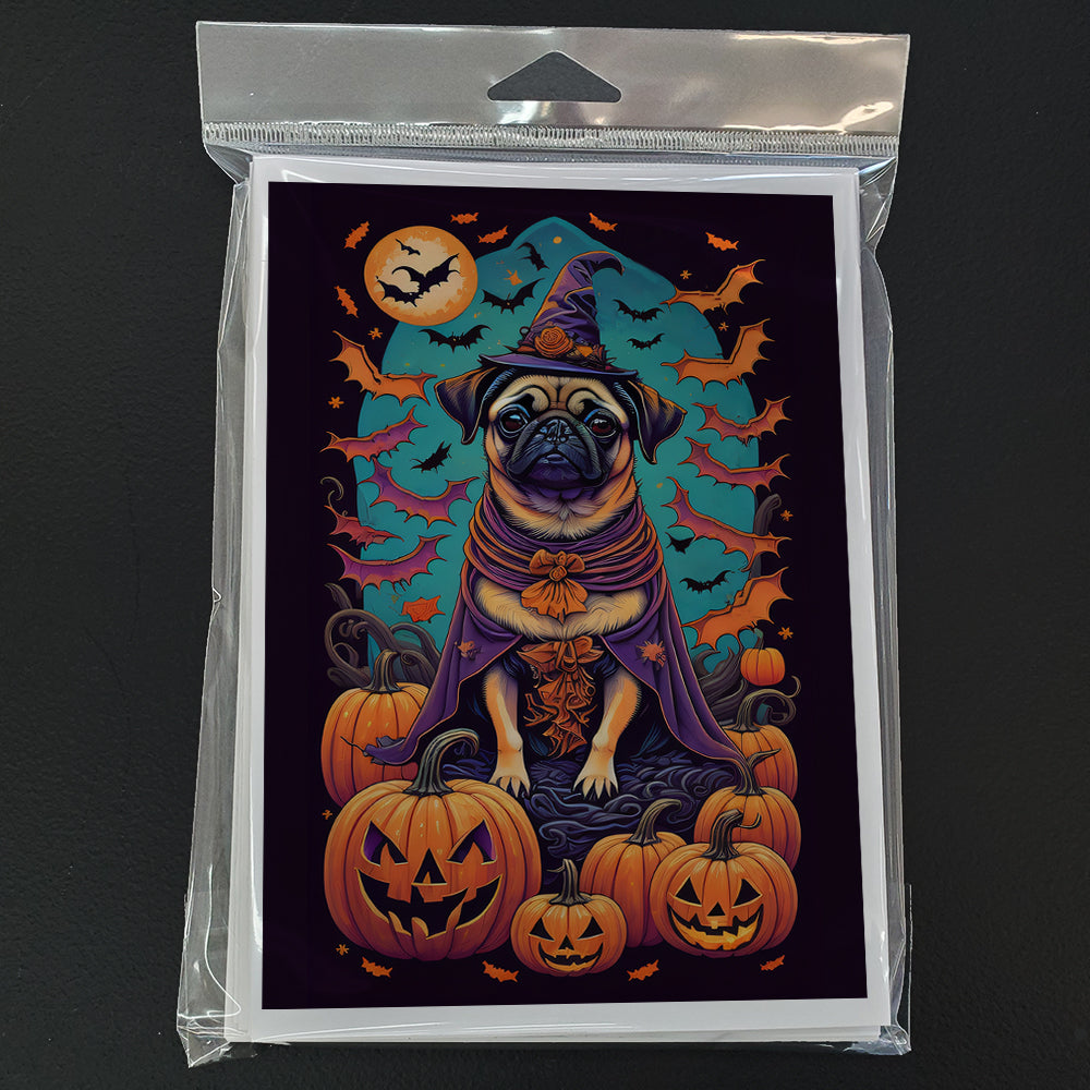 Pug Witchy Halloween Greeting Cards Pack of 8