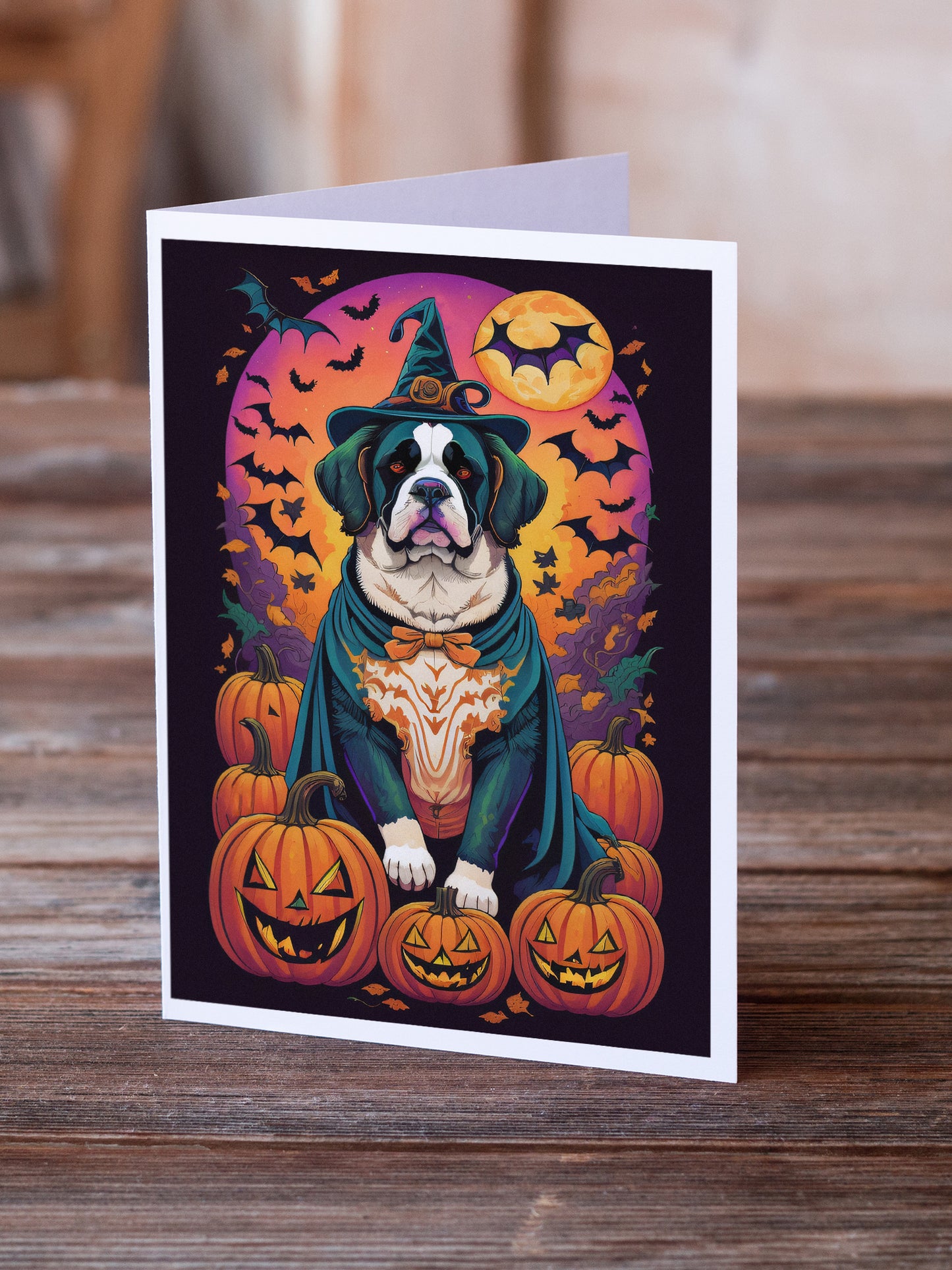 Saint Bernard Witchy Halloween Greeting Cards Pack of 8