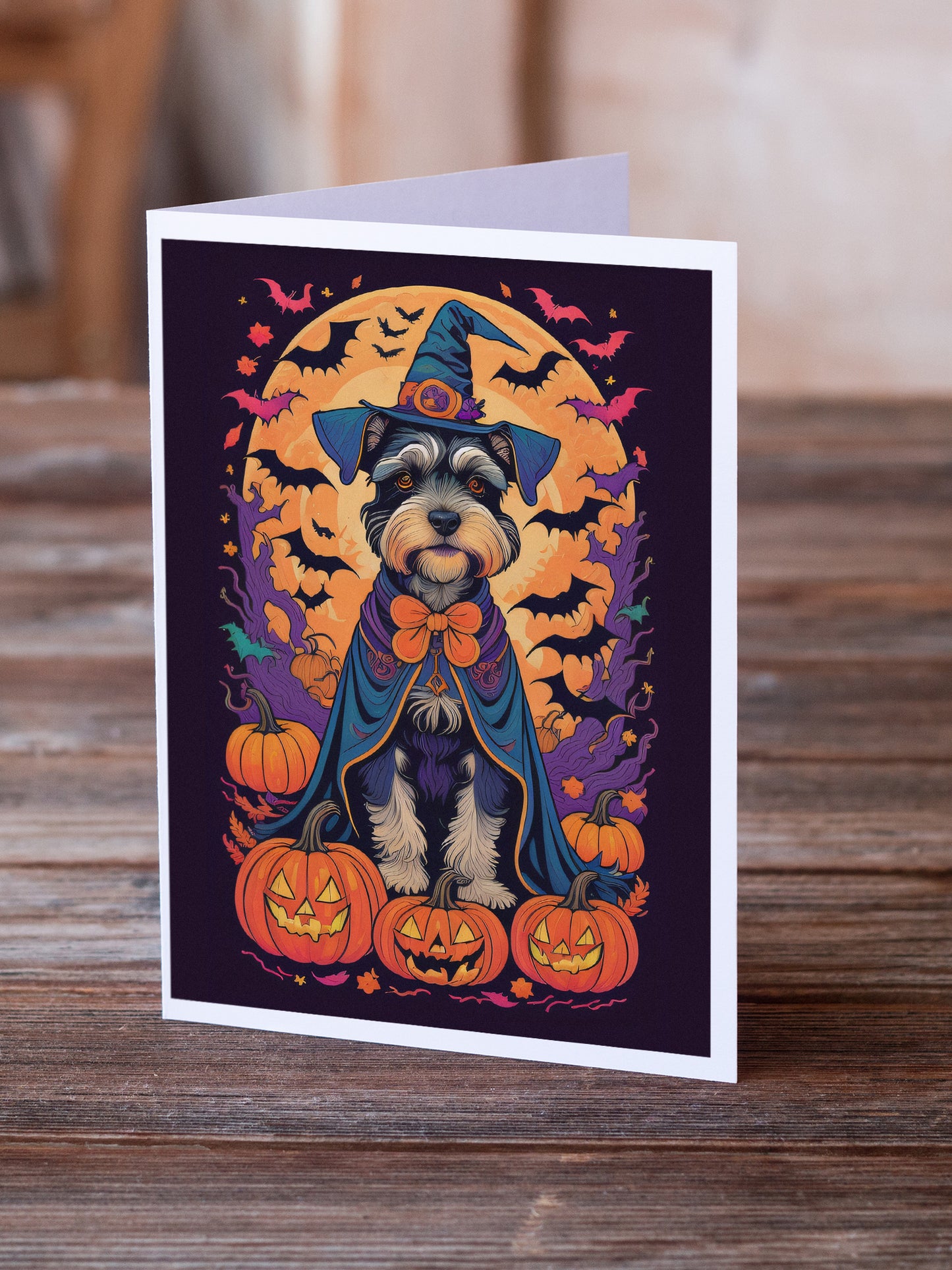 Schnauzer Witchy Halloween Greeting Cards Pack of 8