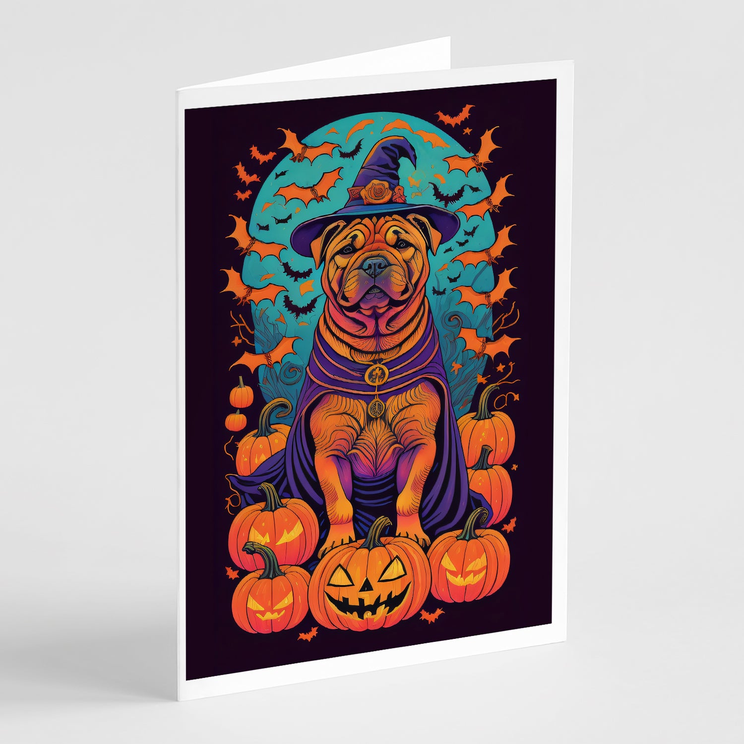 Buy this Shar Pei Witchy Halloween Greeting Cards Pack of 8