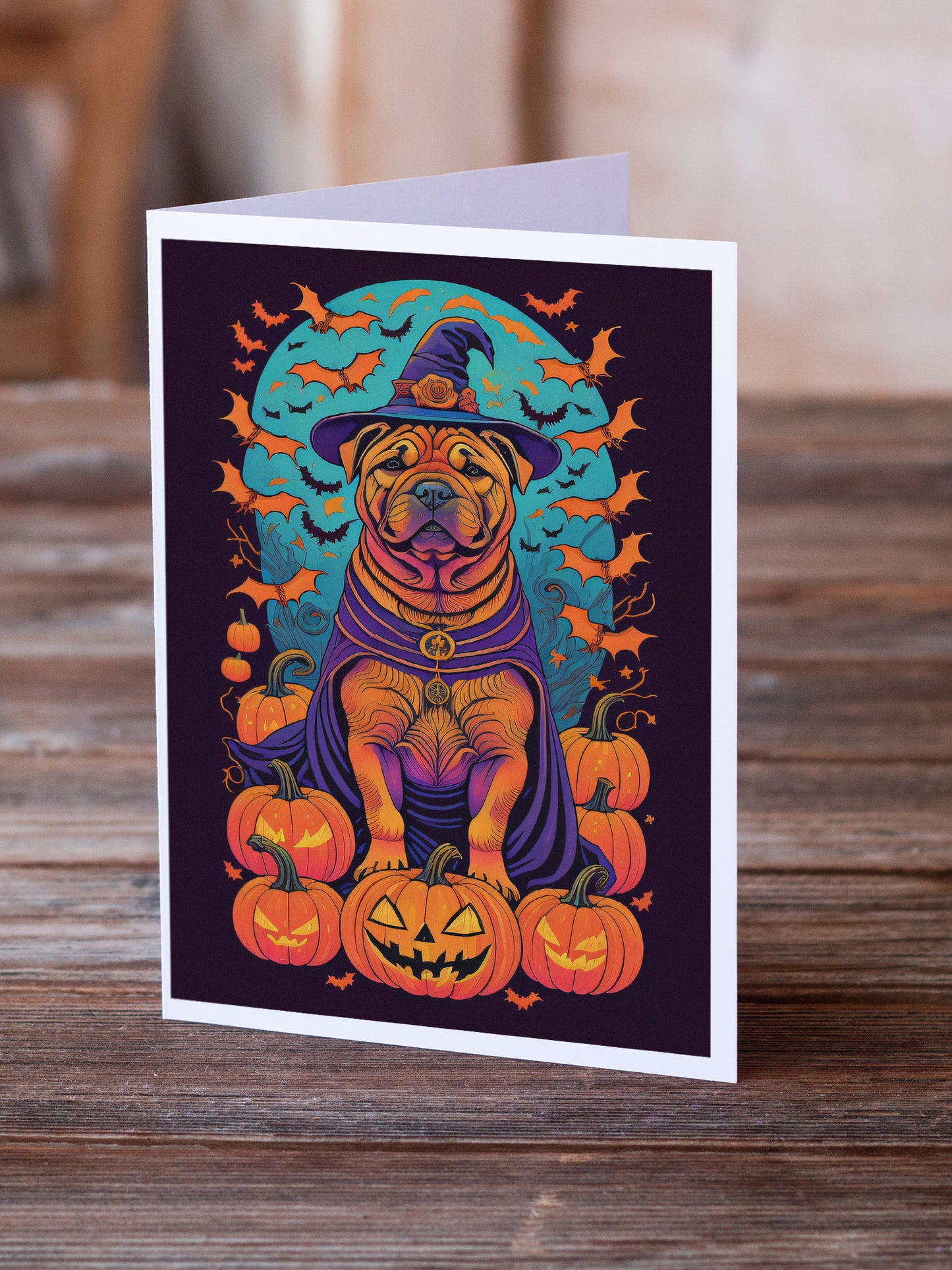 Shar Pei Witchy Halloween Greeting Cards Pack of 8