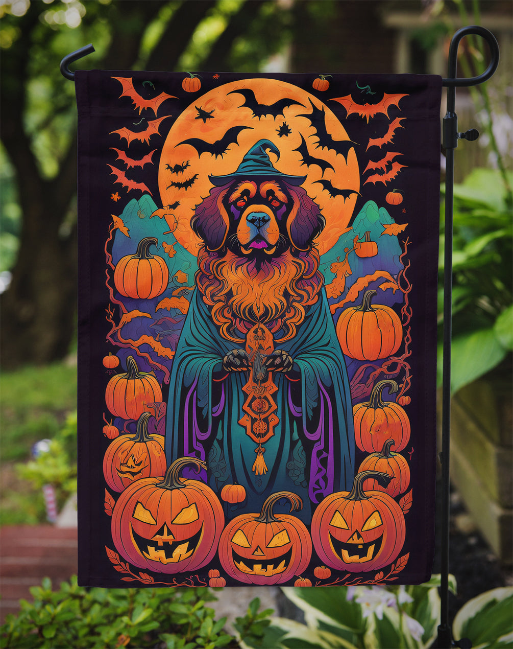 Tibetan Mastiff Witchy Halloween Garden Flag