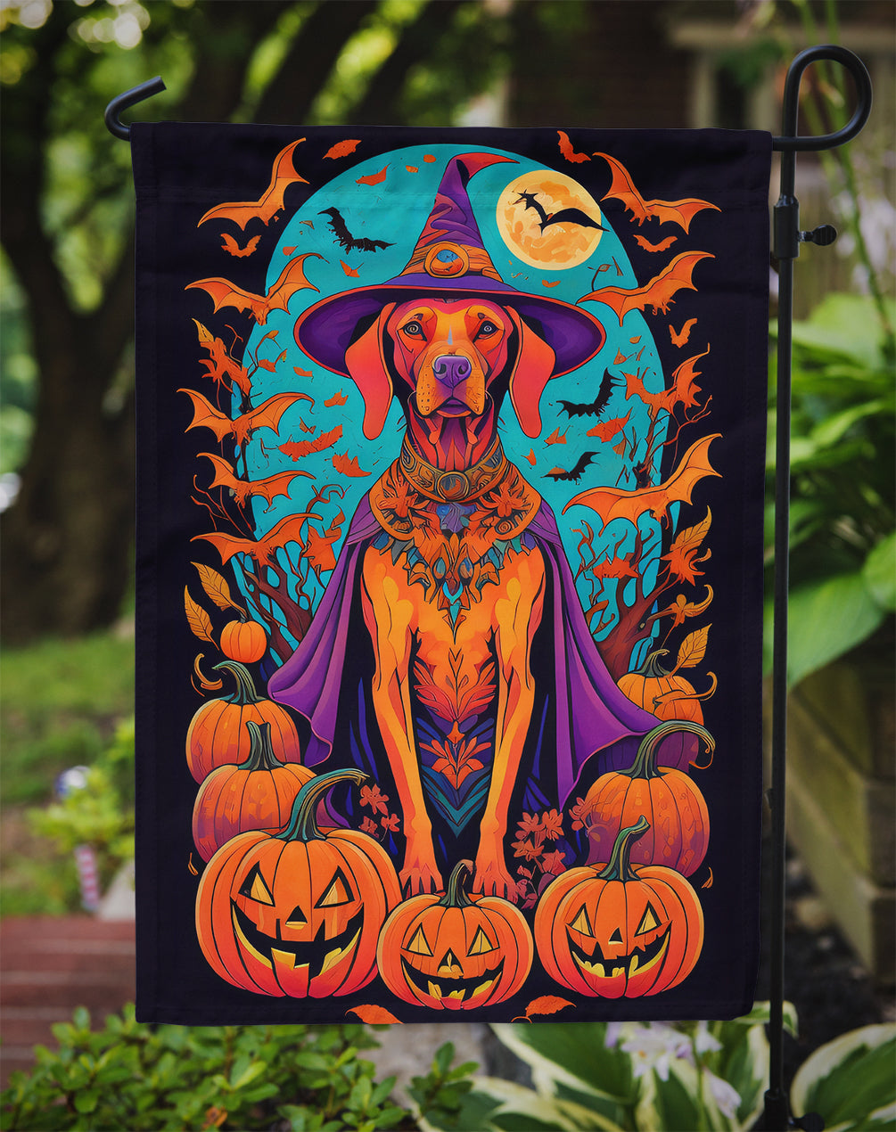 Vizsla Witchy Halloween Garden Flag