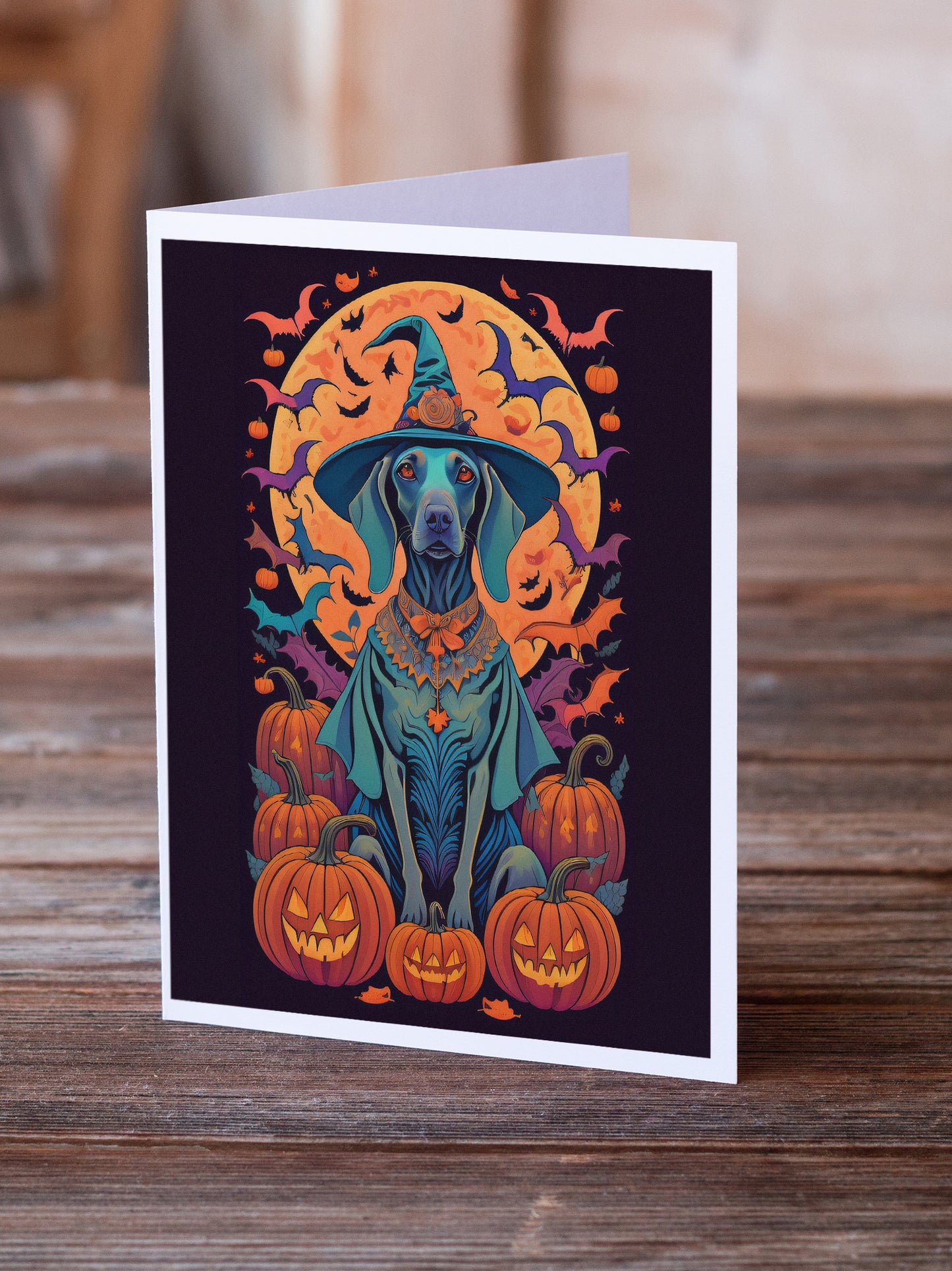 Weimaraner Witchy Halloween Greeting Cards Pack of 8