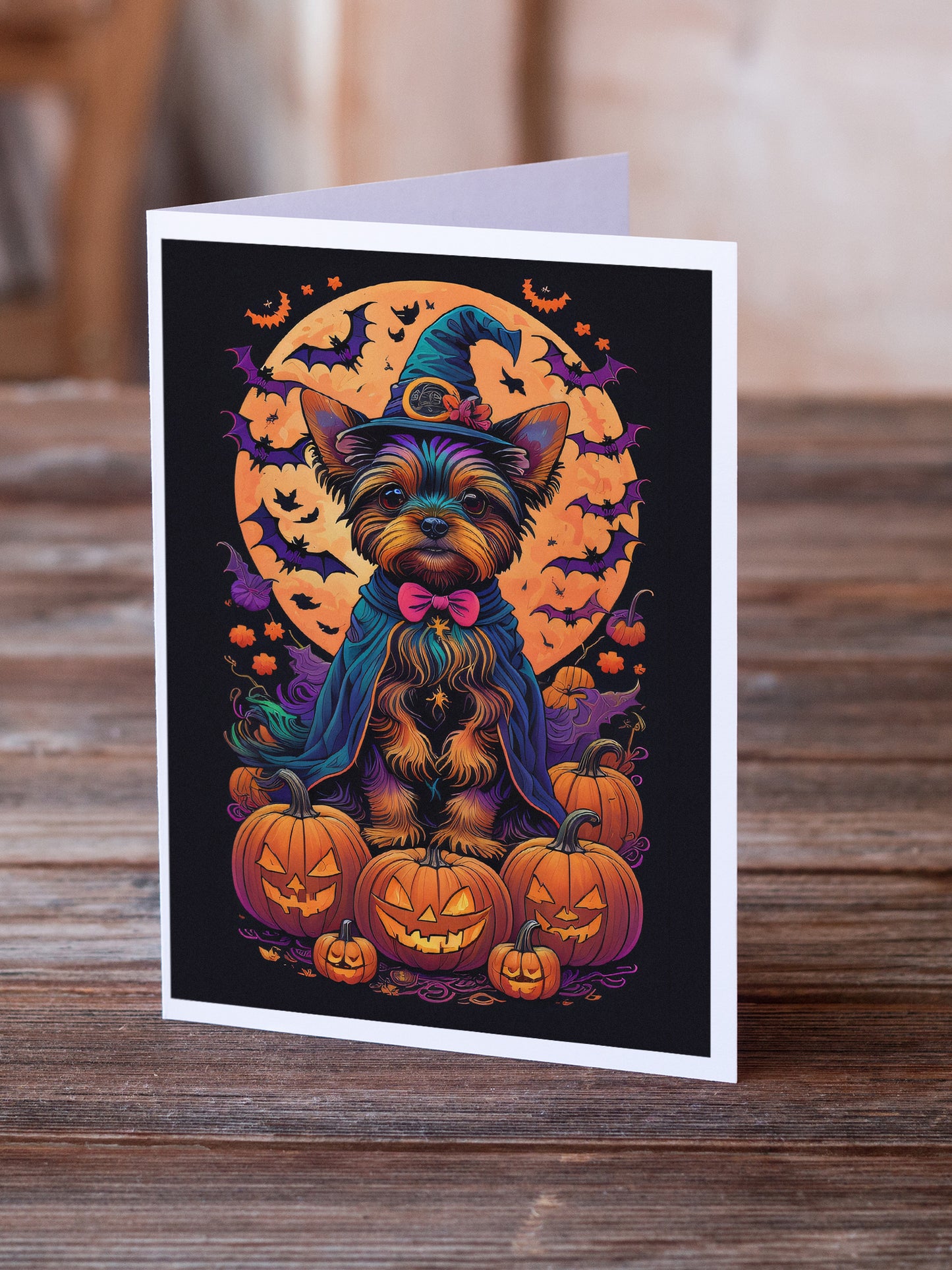 Yorkie Witchy Halloween Greeting Cards Pack of 8