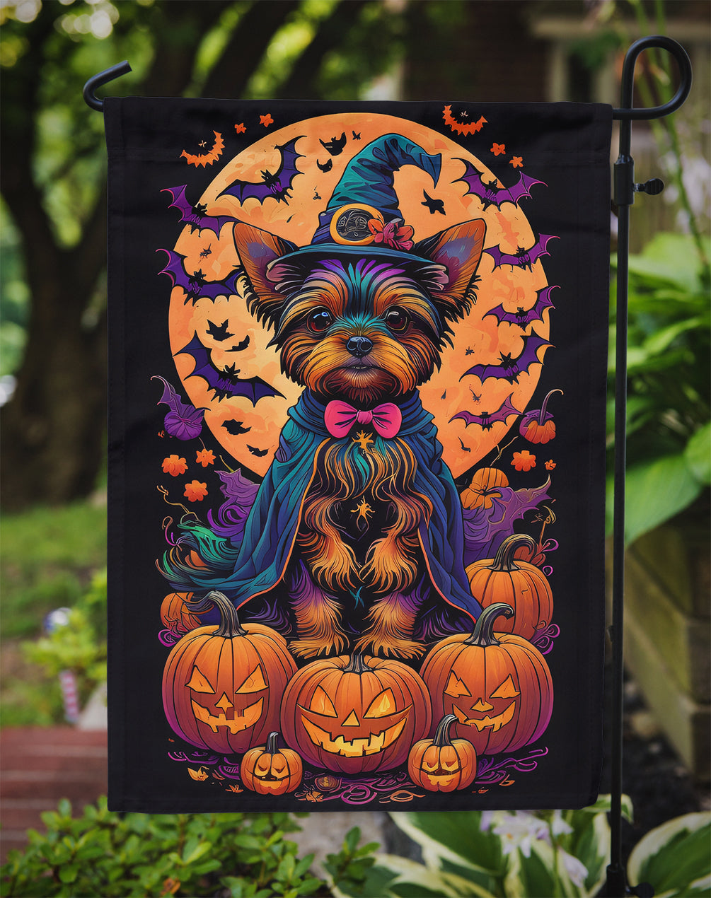 Yorkie Witchy Halloween Garden Flag