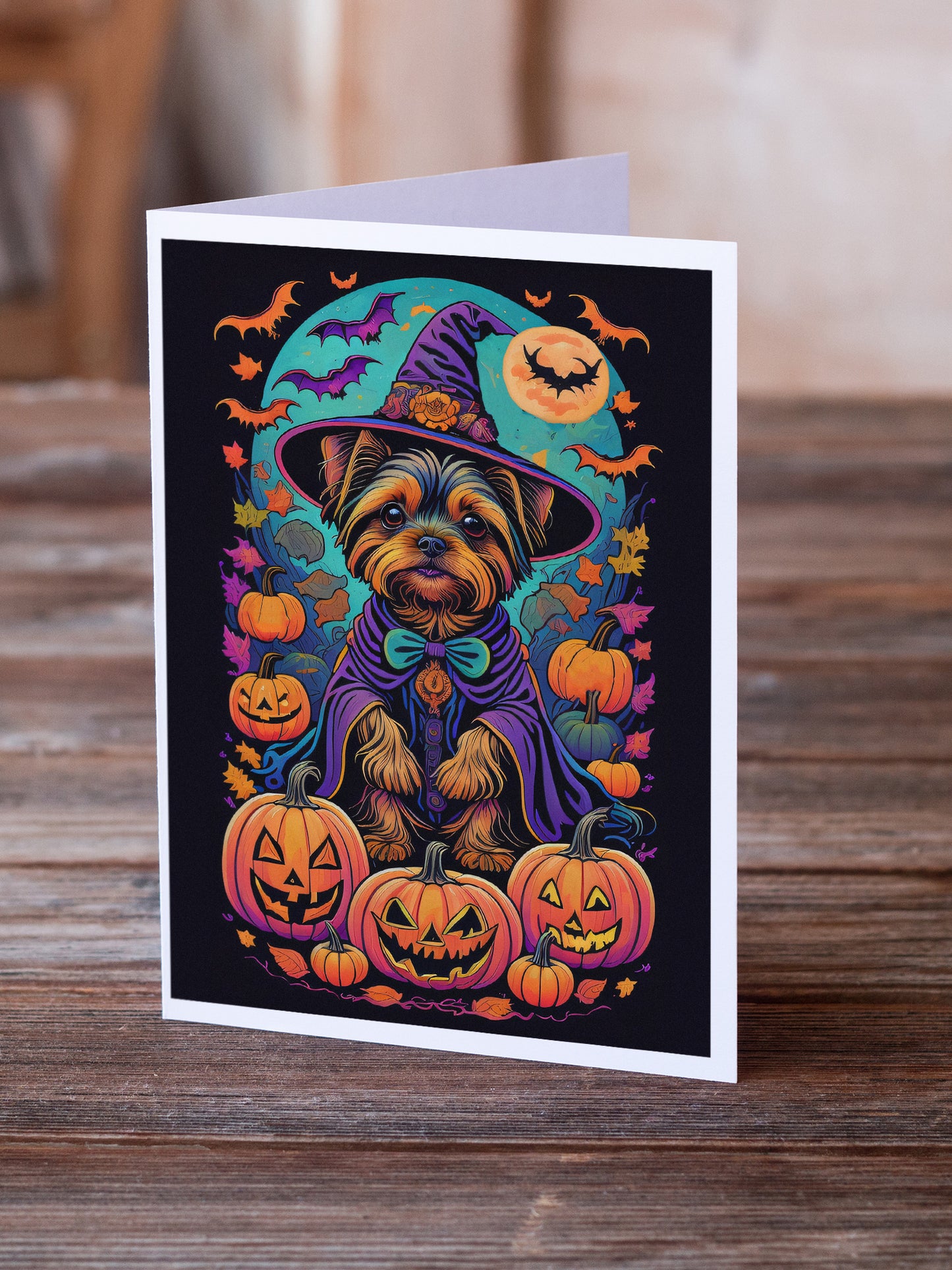 Yorkie Witchy Halloween Greeting Cards Pack of 8