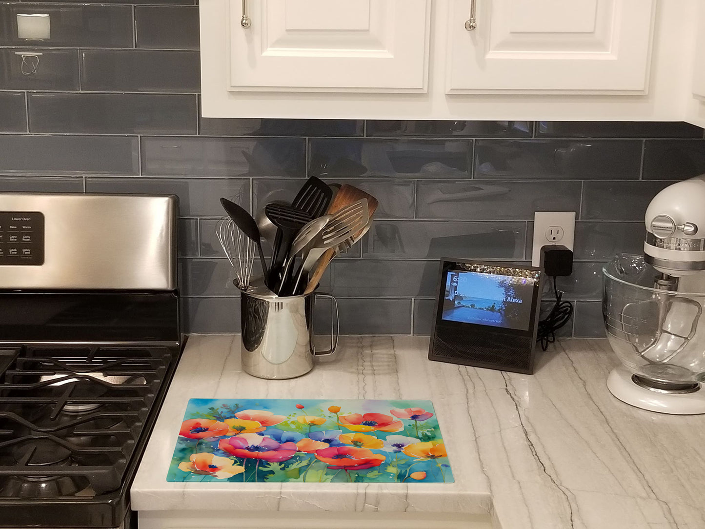 Anemones in Watercolor Glass Cutting Board