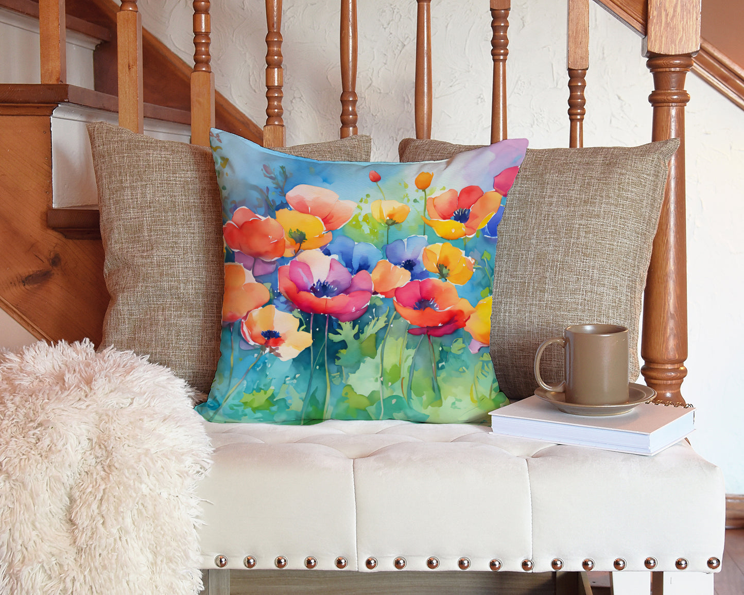 Anemones in Watercolor Throw Pillow