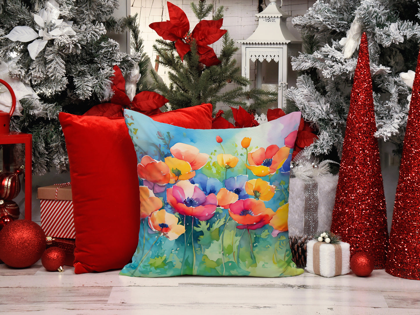 Anemones in Watercolor Throw Pillow