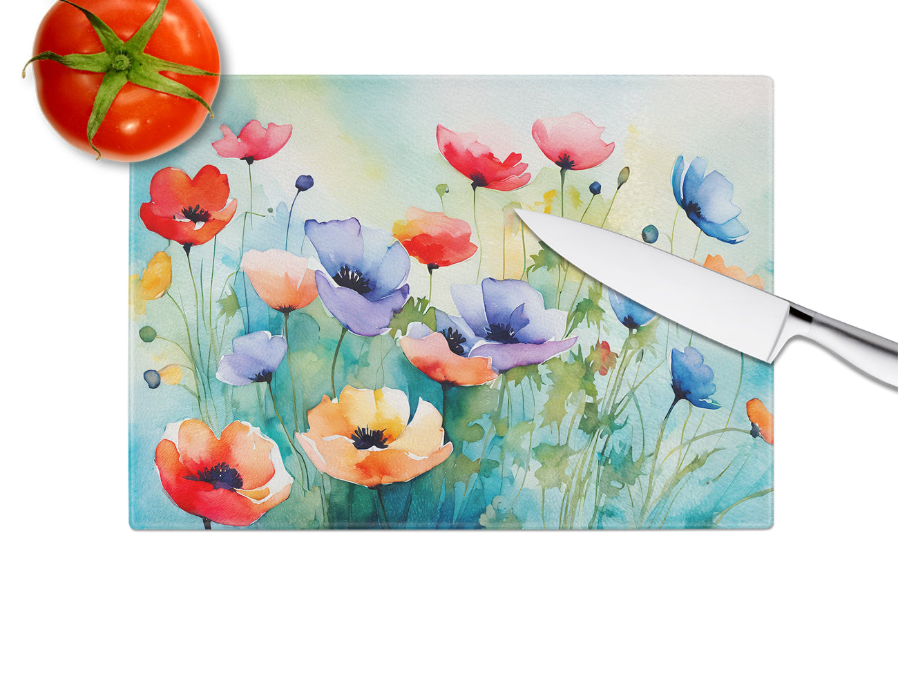 Anemones in Watercolor Glass Cutting Board