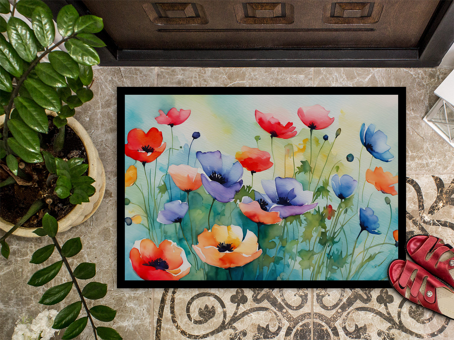 Anemones in Watercolor Doormat