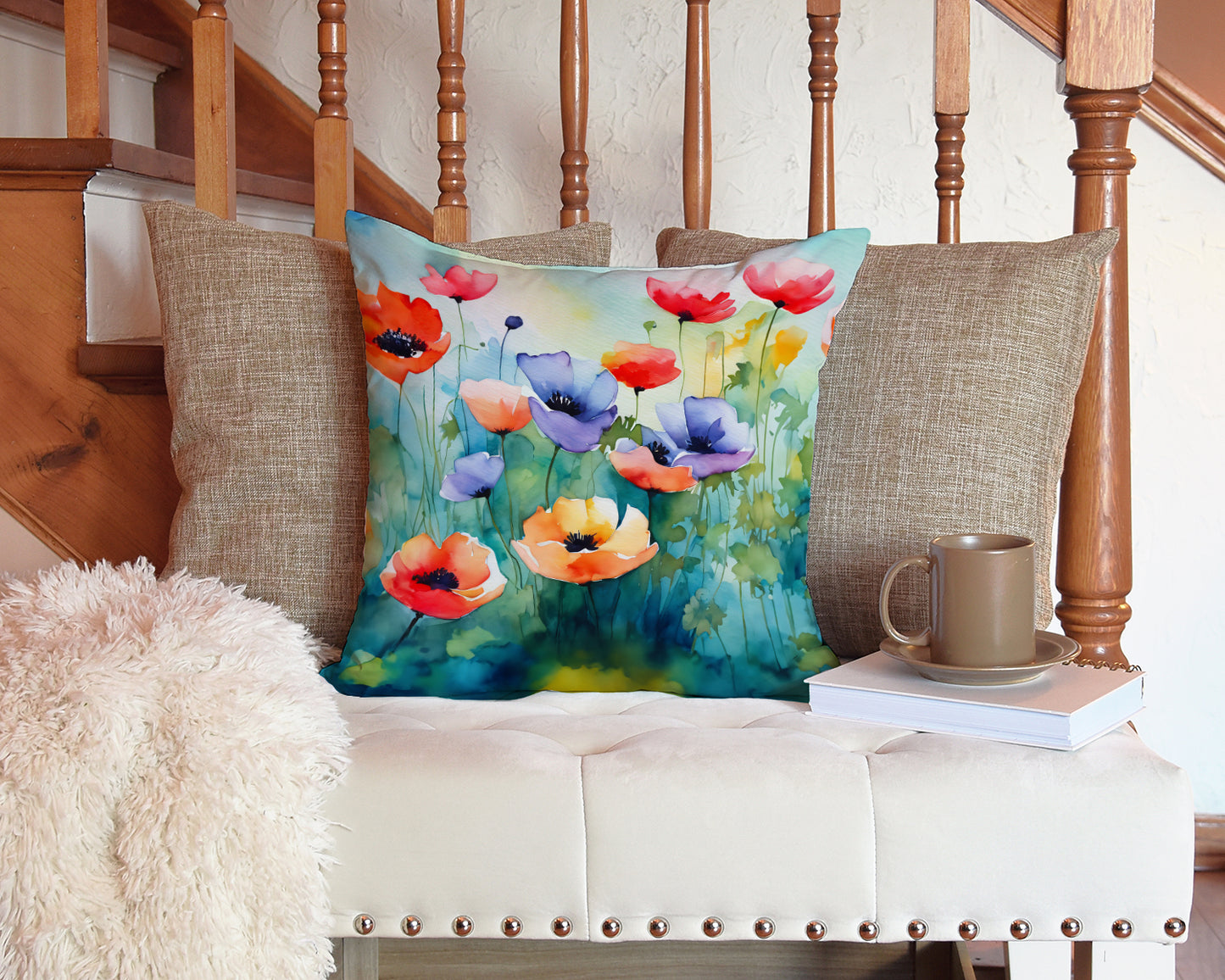 Anemones in Watercolor Throw Pillow