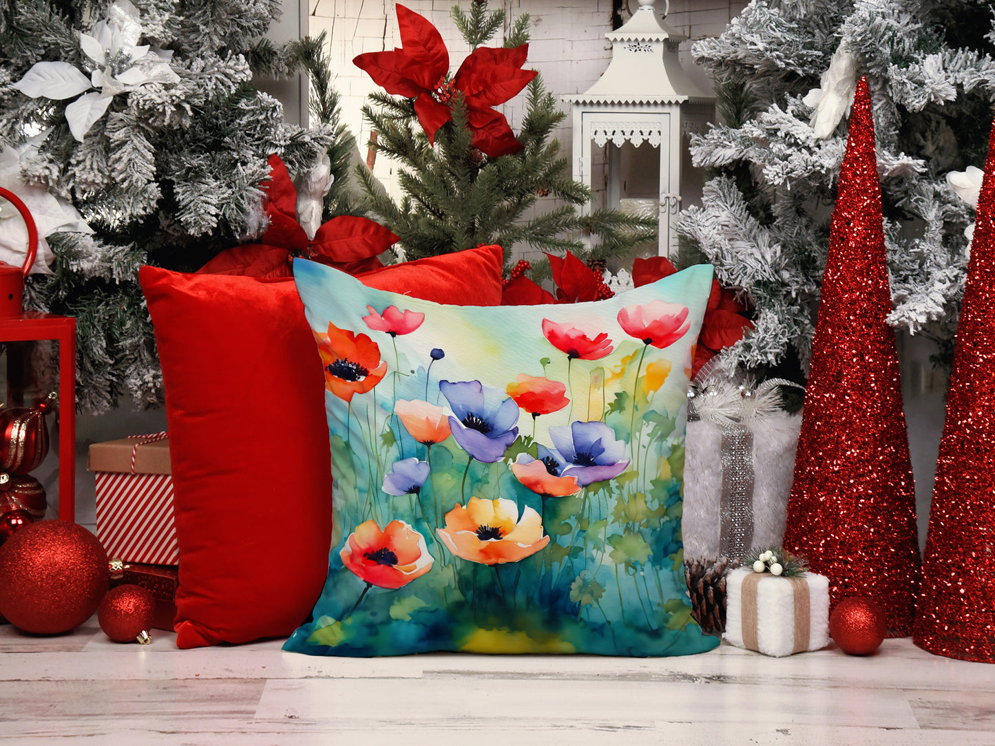 Anemones in Watercolor Throw Pillow