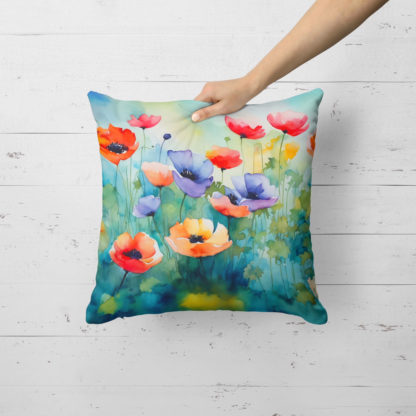 Anemones in Watercolor Throw Pillow