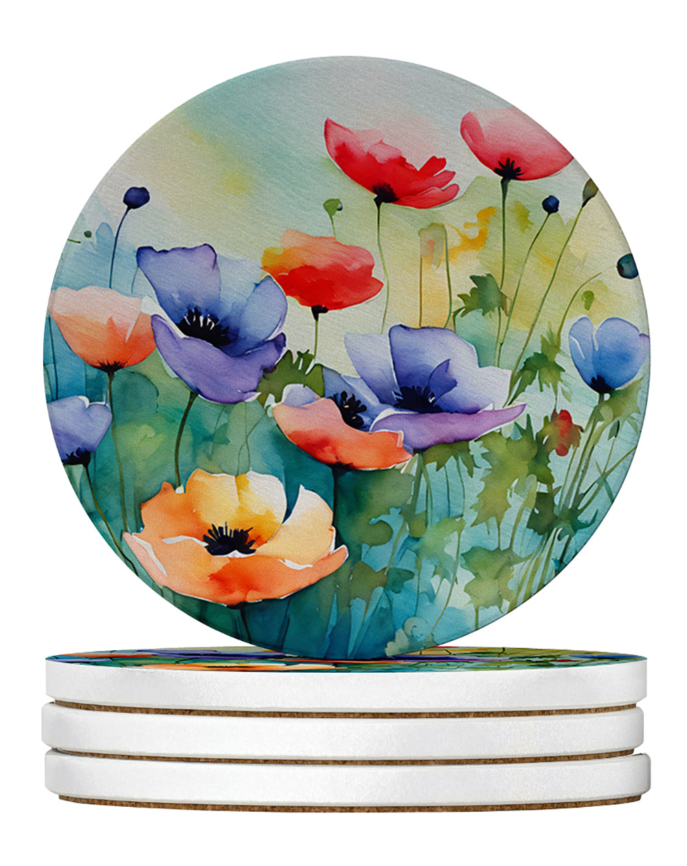 Buy this Anemones in Watercolor Large Sandstone Coasters Pack of 4