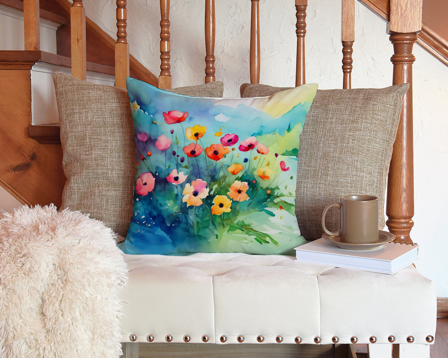 Anemones in Watercolor Throw Pillow