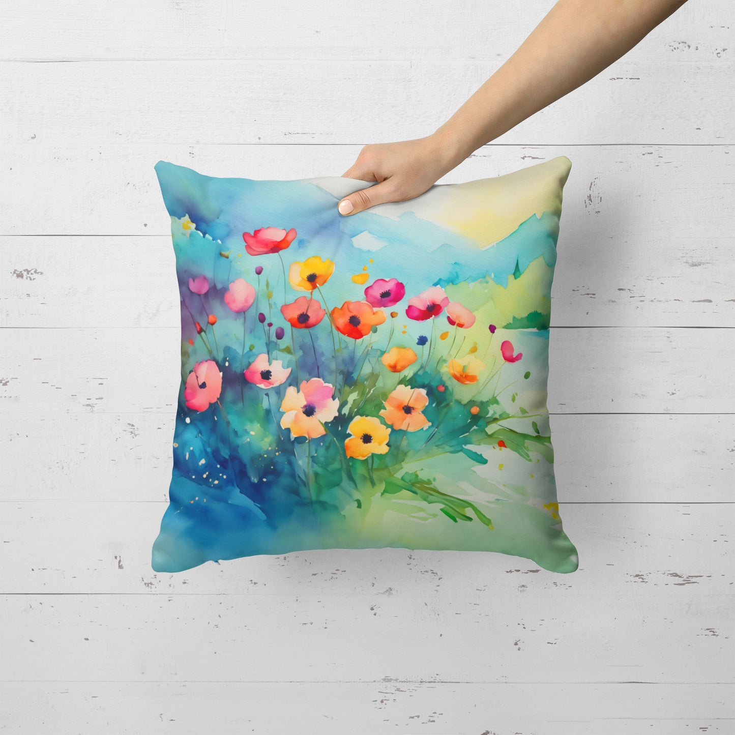 Anemones in Watercolor Throw Pillow