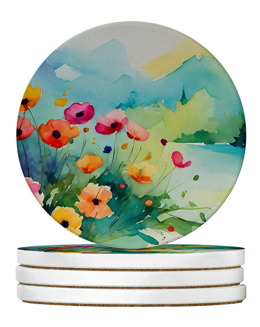 Buy this Anemones in Watercolor Large Sandstone Coasters Pack of 4