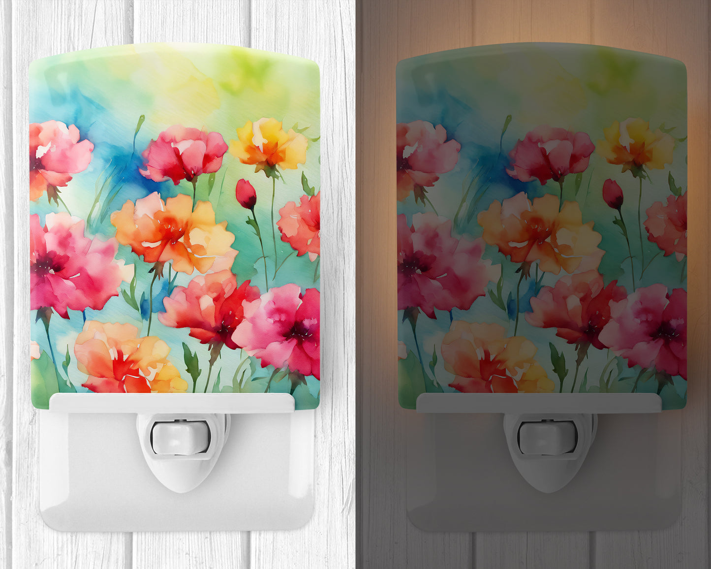 Carnations in Watercolor Ceramic Night Light