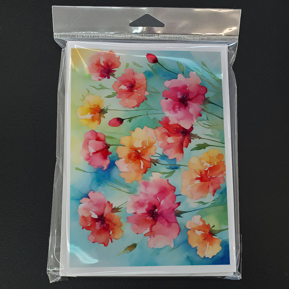 Carnations in Watercolor Greeting Cards Pack of 8