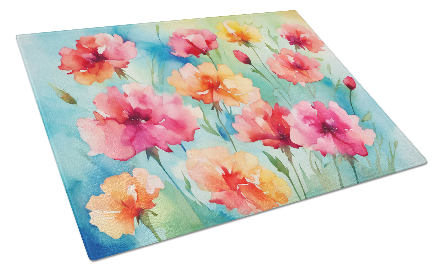 Buy this Carnations in Watercolor Glass Cutting Board