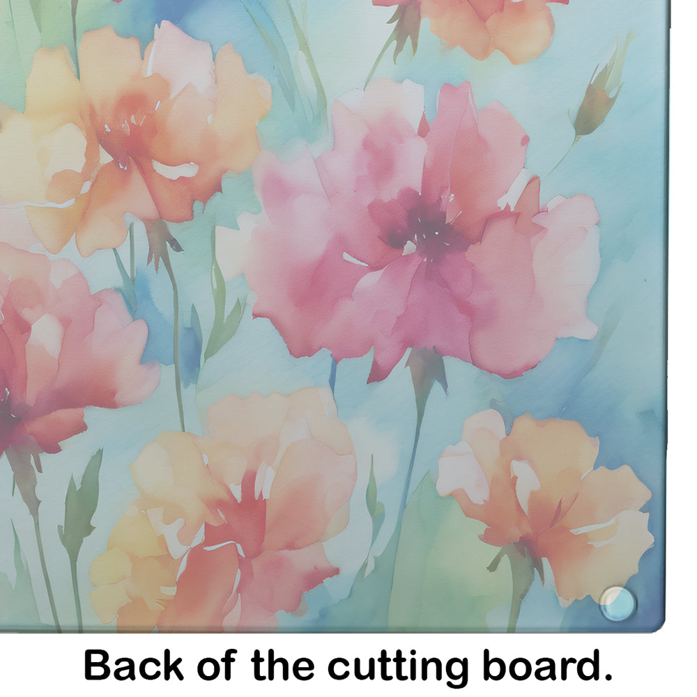 Carnations in Watercolor Glass Cutting Board