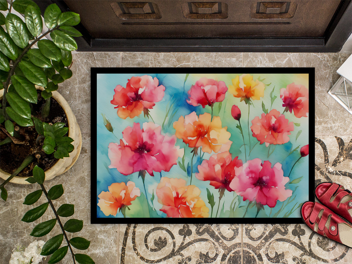 Carnations in Watercolor Doormat