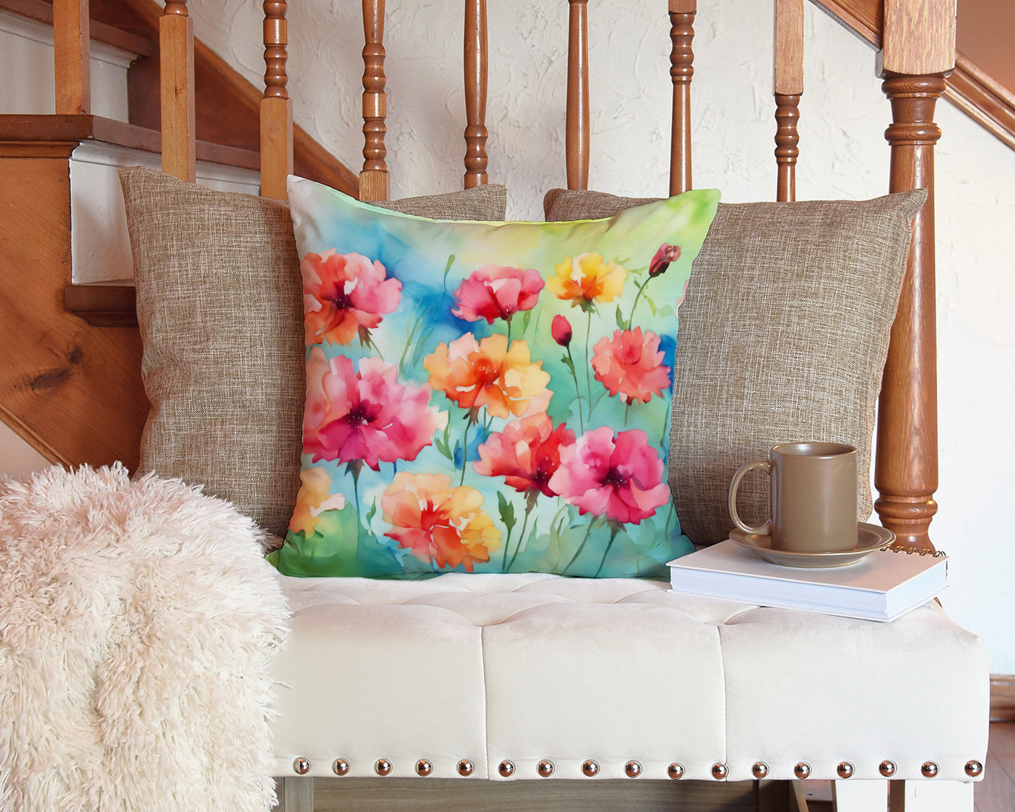 Carnations in Watercolor Throw Pillow