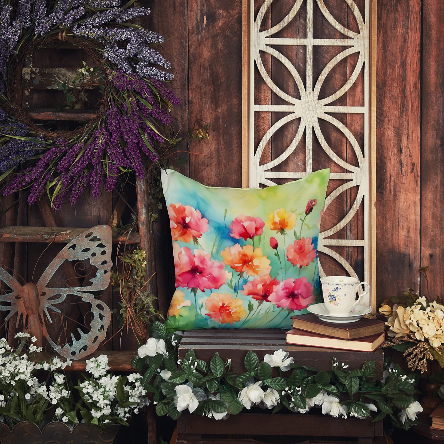 Carnations in Watercolor Throw Pillow