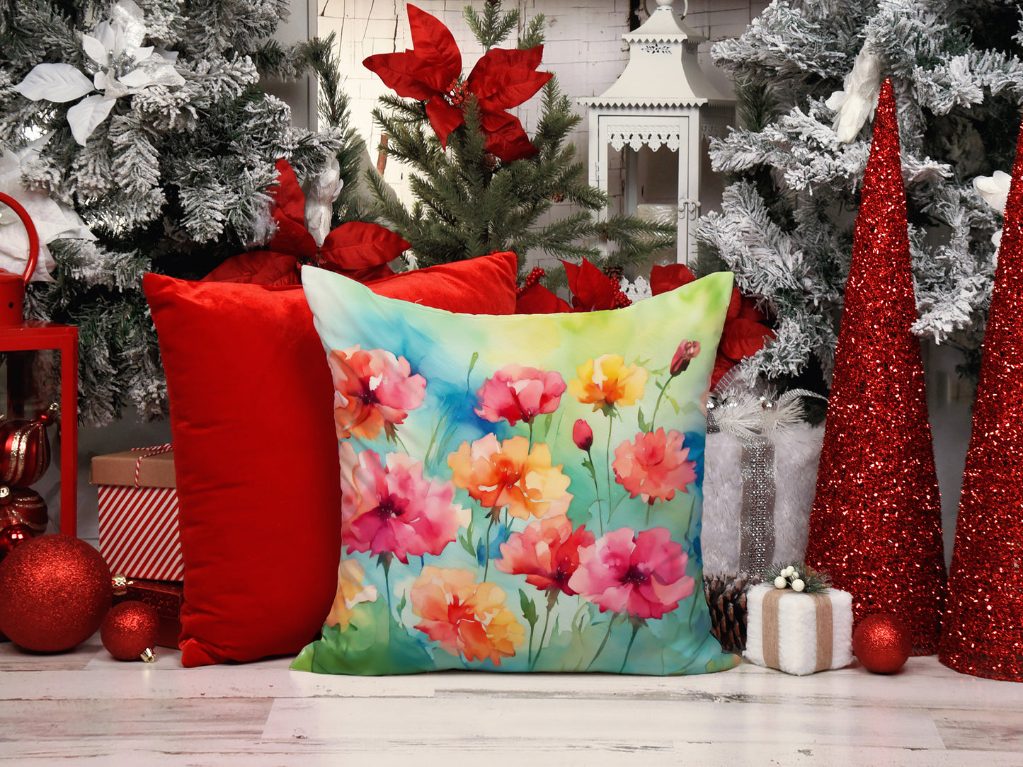 Carnations in Watercolor Throw Pillow