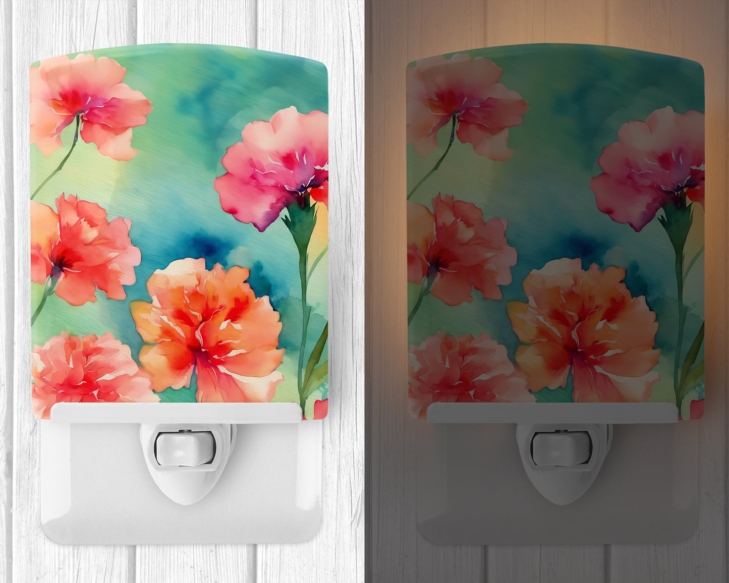 Carnations in Watercolor Ceramic Night Light