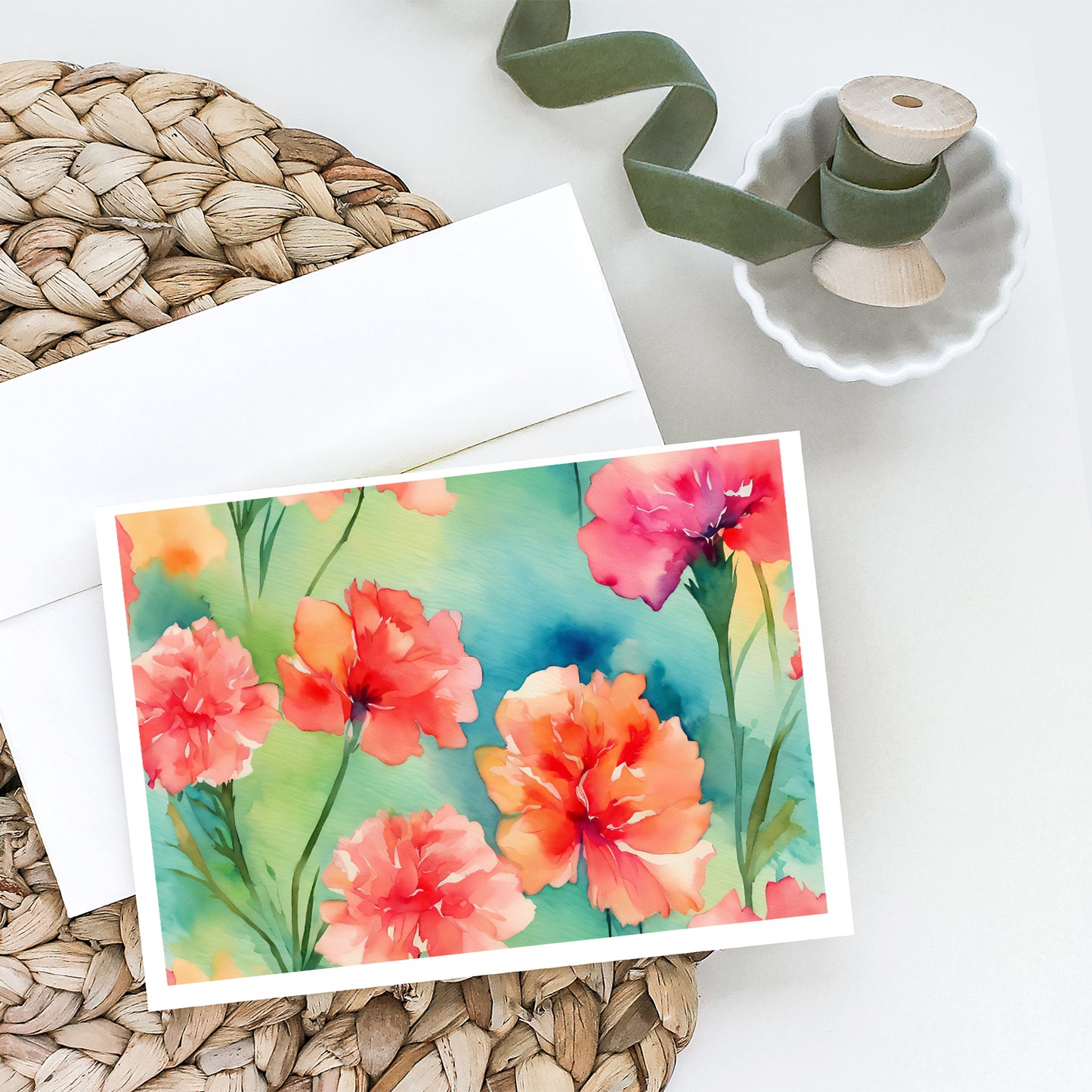 Carnations in Watercolor Greeting Cards Pack of 8