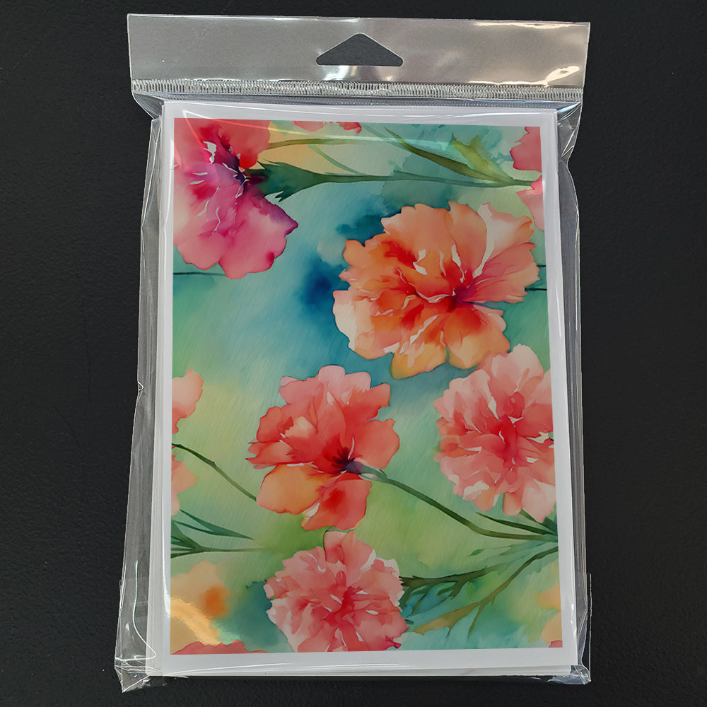 Carnations in Watercolor Greeting Cards Pack of 8