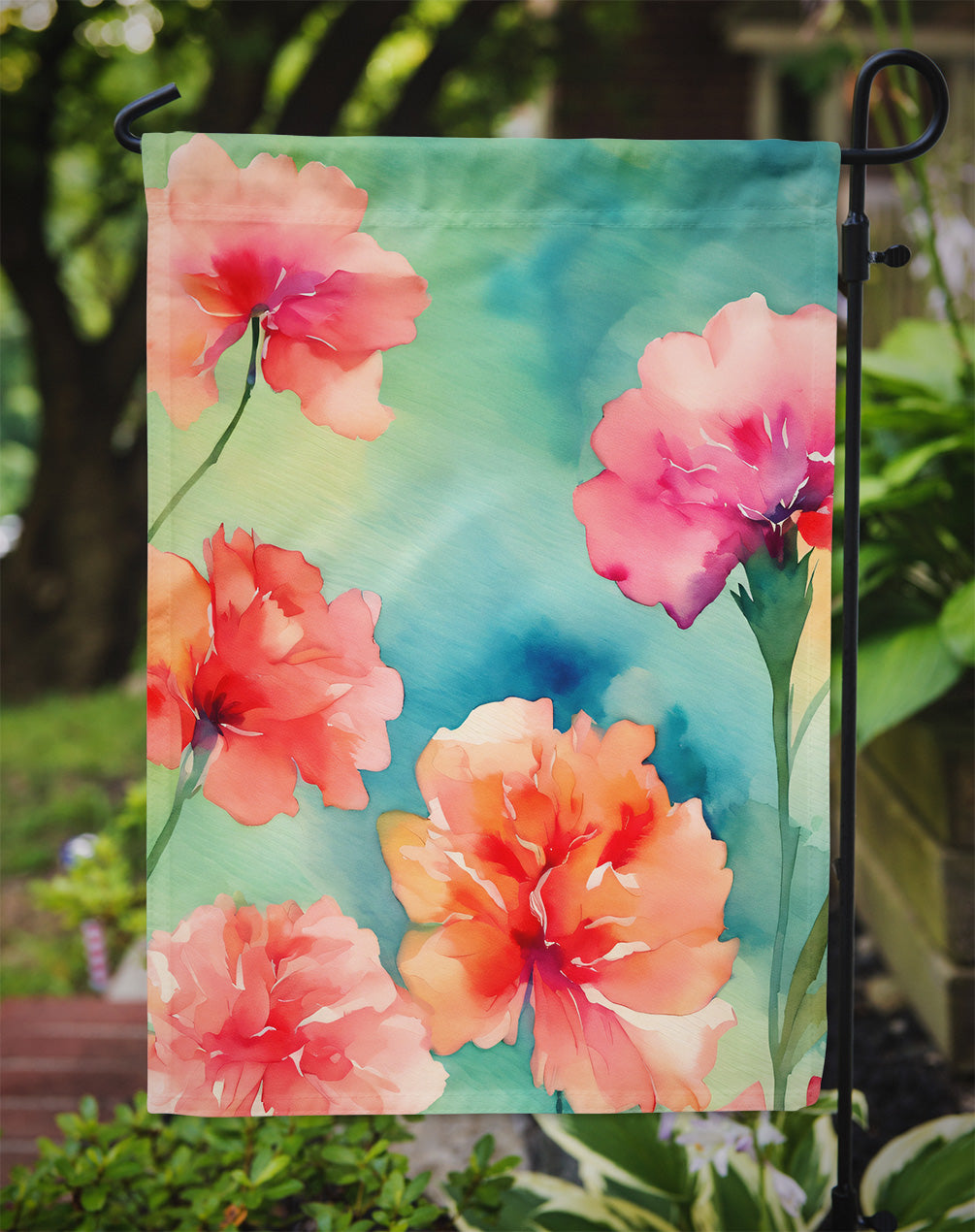 Carnations in Watercolor Garden Flag