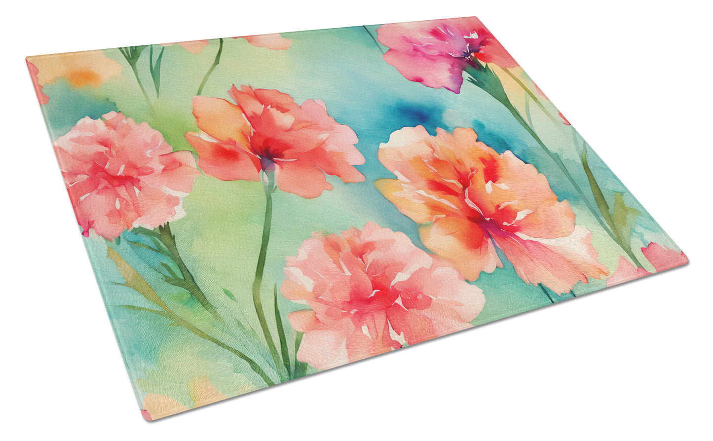 Buy this Carnations in Watercolor Glass Cutting Board