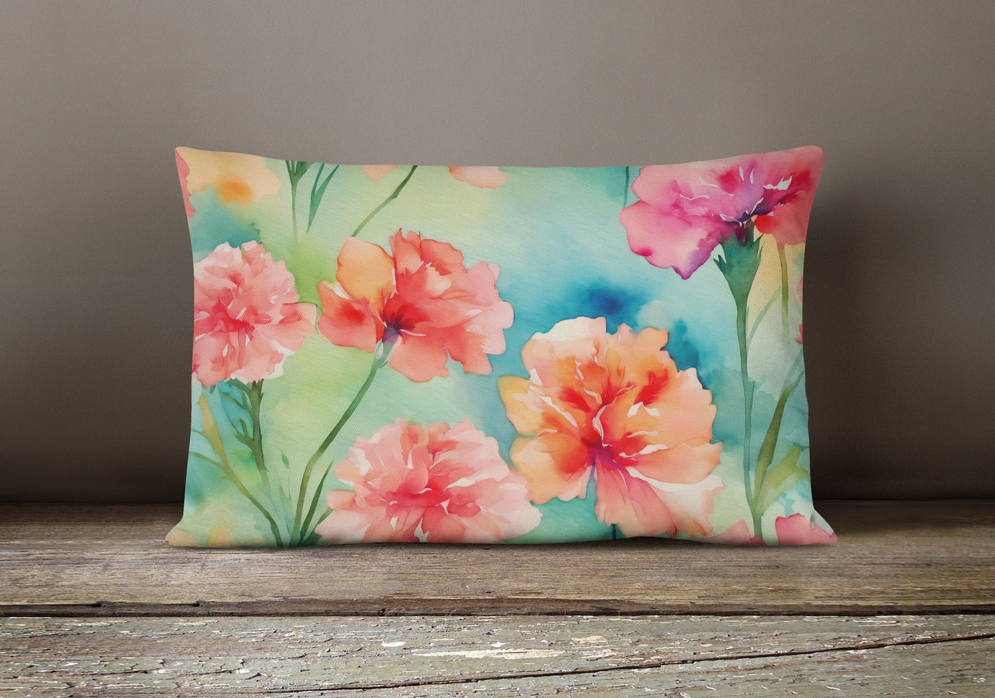 Carnations in Watercolor Throw Pillow