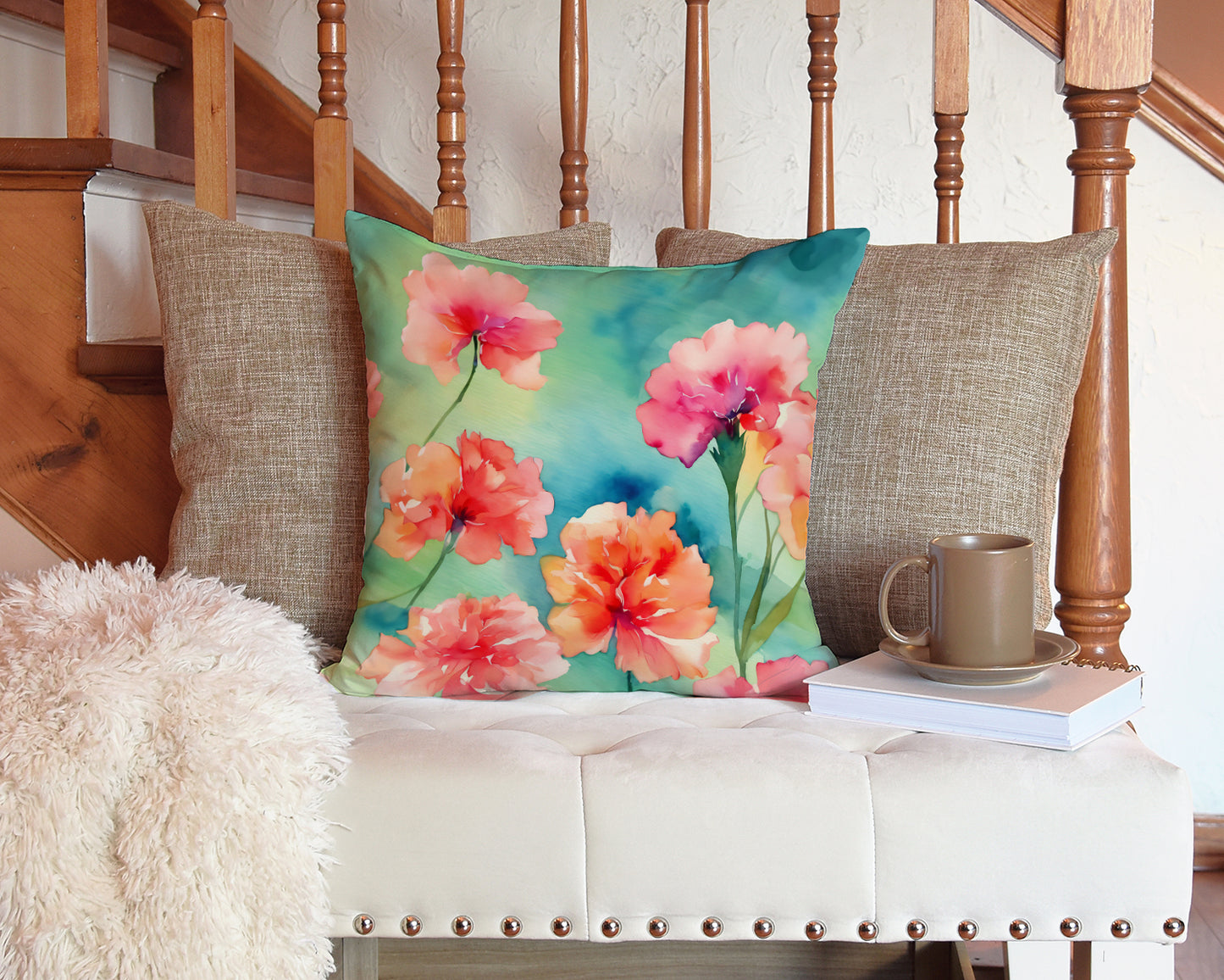 Carnations in Watercolor Throw Pillow