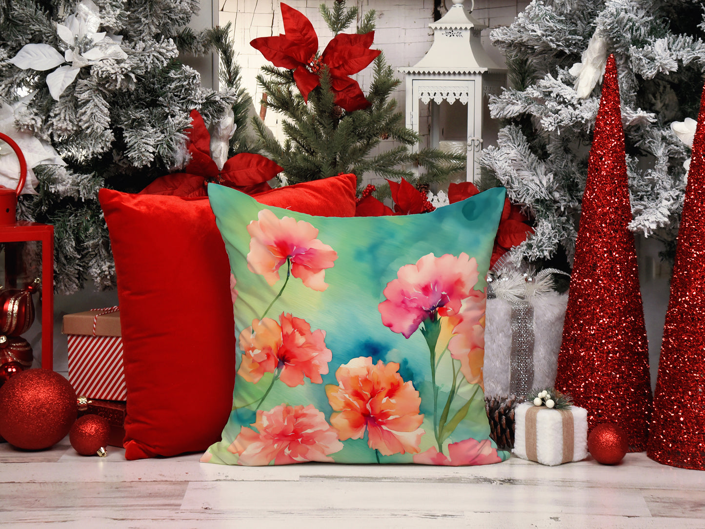 Carnations in Watercolor Throw Pillow