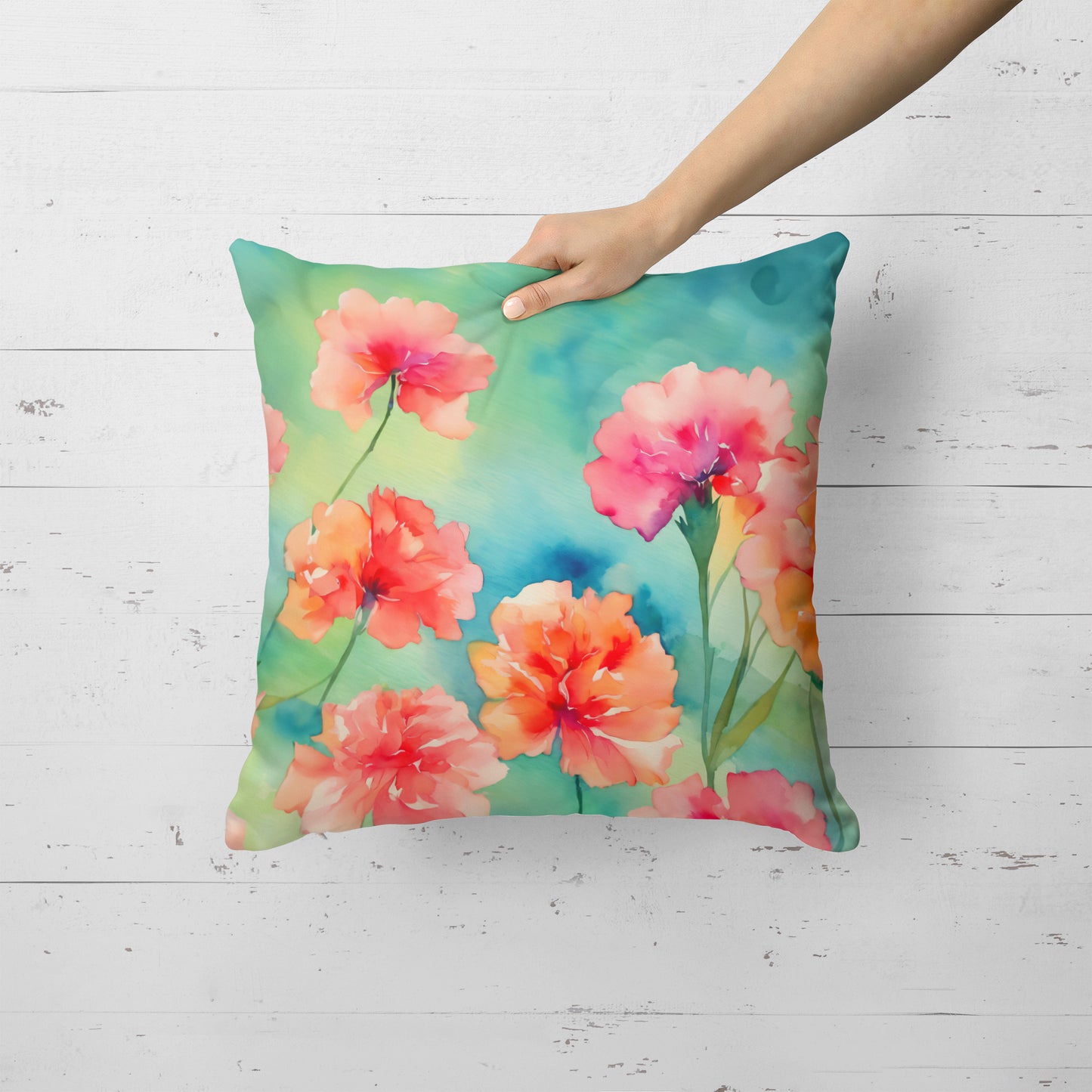 Carnations in Watercolor Throw Pillow