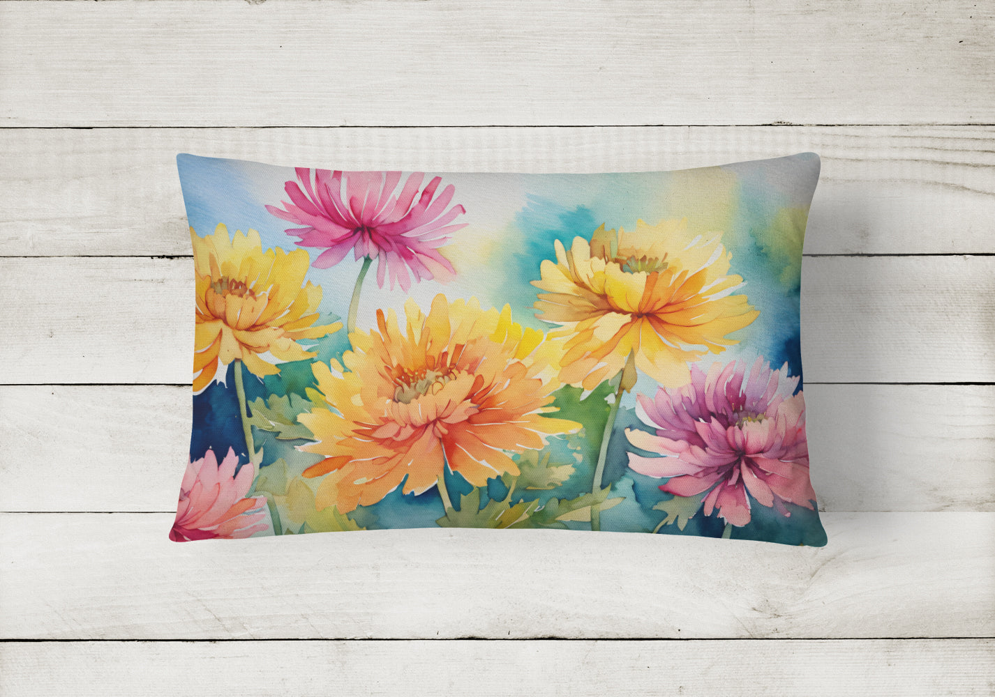 Chrysanthemums in Watercolor Throw Pillow