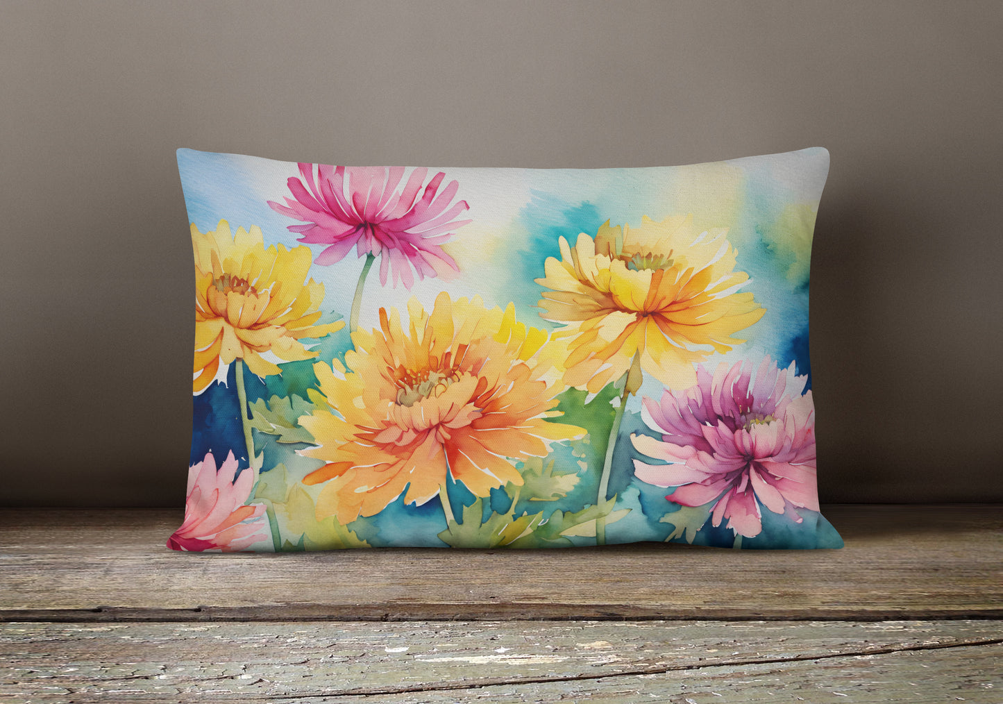 Chrysanthemums in Watercolor Throw Pillow