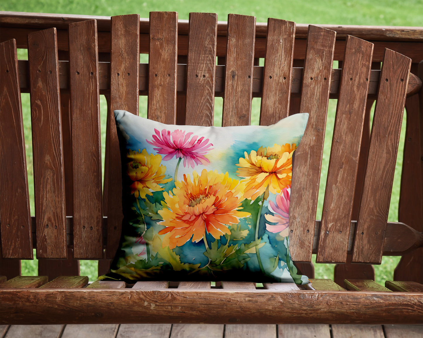 Chrysanthemums in Watercolor Throw Pillow