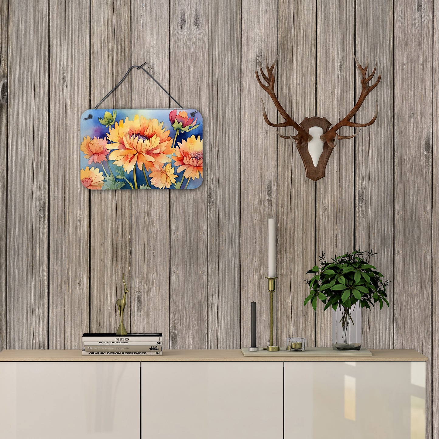 Chrysanthemums in Watercolor Wall or Door Hanging Prints