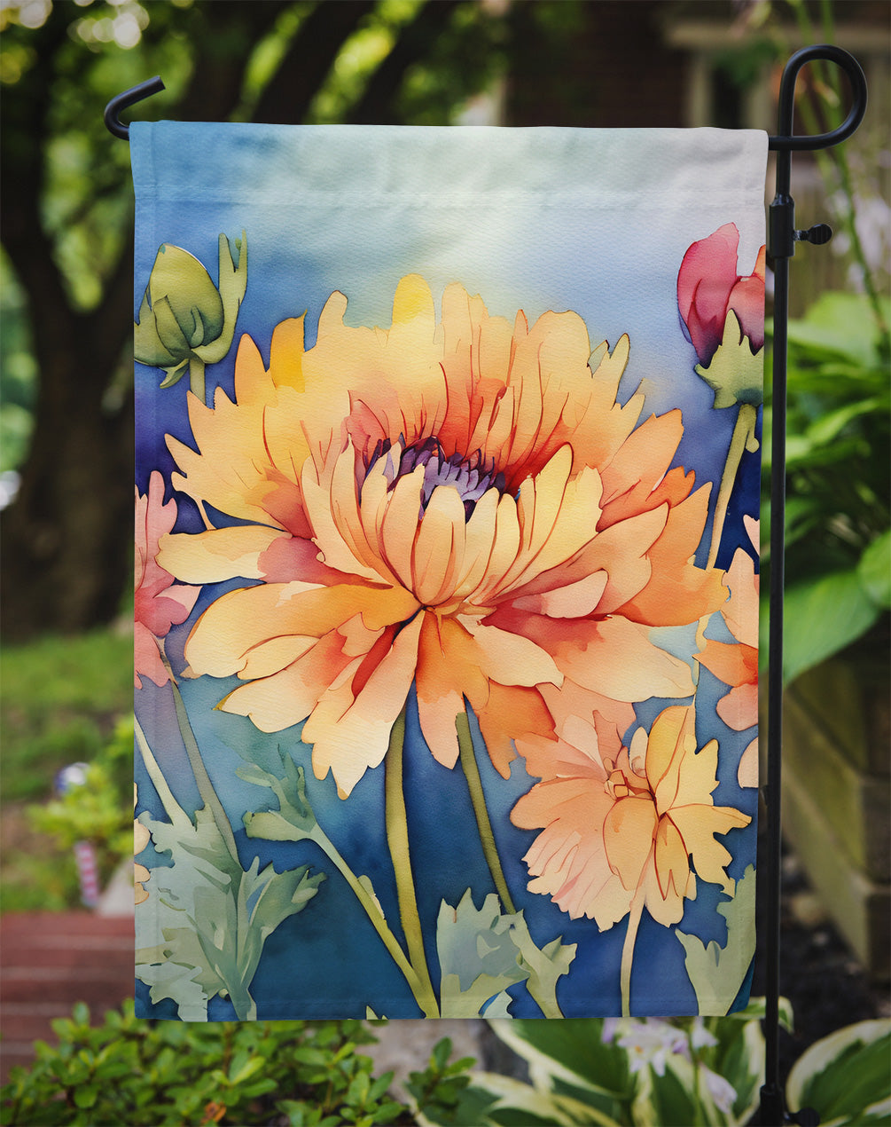 Chrysanthemums in Watercolor Garden Flag