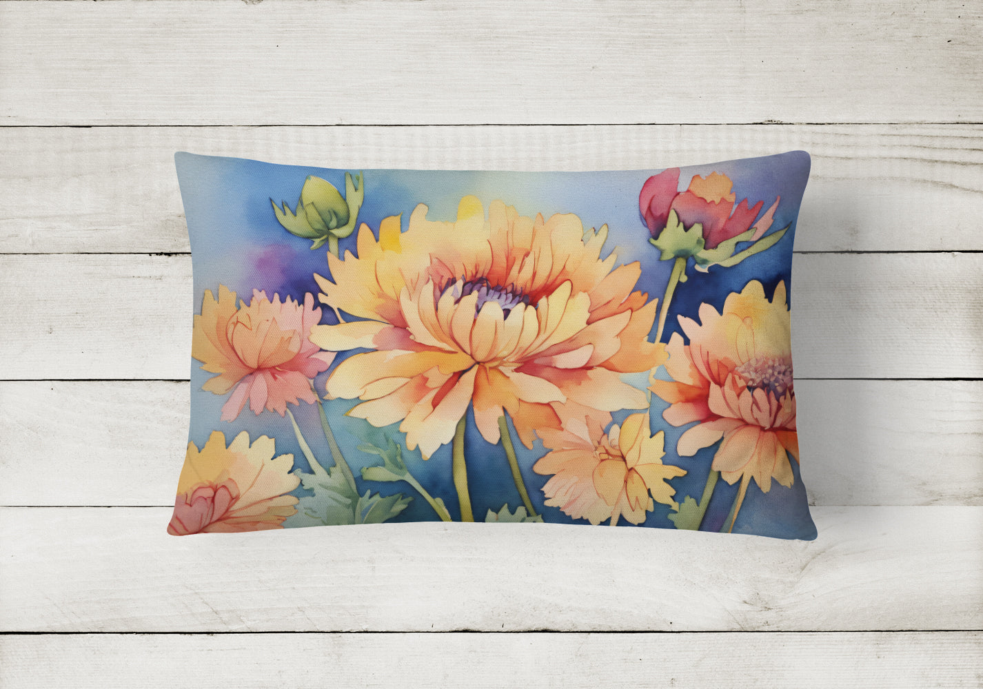 Chrysanthemums in Watercolor Throw Pillow