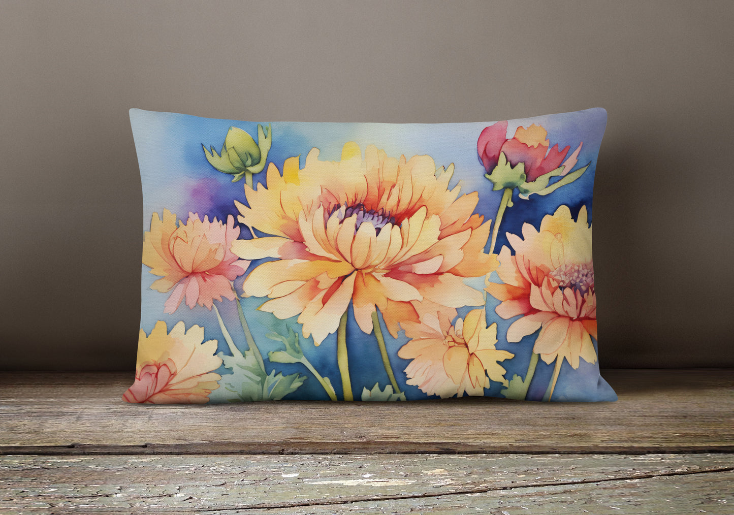 Chrysanthemums in Watercolor Throw Pillow