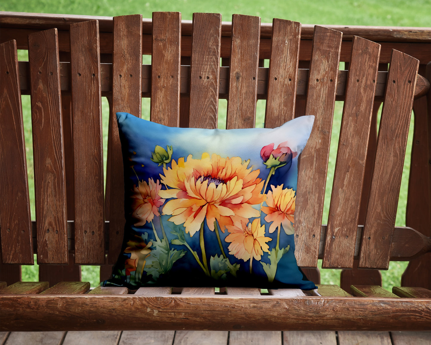 Chrysanthemums in Watercolor Throw Pillow